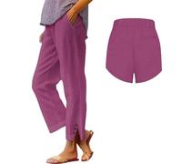 Jmwedia Linen Trousers Womens,Elasticated Waist for Summer Lounge Pants Joggers Pant Cropped Trousers Wide Leg Loose Fit Lightweight with Pockets Casual Holiday Beach Pants Hot Pink