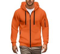 Jmwedia Mens Zip up Hoodies Long Sleeve Fleece Hooded Sweatshirt with Multi Pockets Solid Regular Fit Casual Shirts Men Sport Comfortable Holiday Hoody Fleece Jumper Drawstring Work Tops Orange