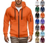 Jmwedia Mens Zip up Hoodies Long Sleeve Fleece Hooded Sweatshirt with Multi Pockets Solid Regular Fit Casual Shirts Men Sport Comfortable Holiday Hoody Fleece Jumper Drawstring Work Tops Orange