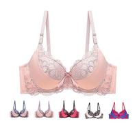 Jmwedia Sexy Lace Bra Padded Plunge Curve-Enhancing Bow Support Bra Womens Padded Cups and Wire-Free Underwear,Thinner-Top, Thicker-Bottom Pads for Plus Size,Adjustable Straps