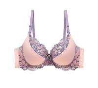 Jmwedia Sexy Lace Bra Padded Plunge Curve-Enhancing Bow Support Bra Womens Padded Cups and Wire-Free Underwear,Thinner-Top, Thicker-Bottom Pads for Plus Size,Adjustable Straps Purple