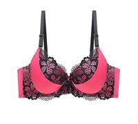 Jmwedia Sexy Lace Bra Padded Plunge Curve-Enhancing Bow Support Bra Womens Padded Cups and Wire-Free Underwear,Thinner-Top, Thicker-Bottom Pads for Plus Size,Adjustable Straps Black