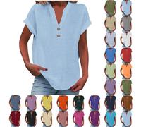 Jmwedia Three Quarter Sleeve Tops,My Orders,Summer Cotton Linen Cap Sleeve T-Shirt Button V Neck Tunic Tops Lounge Baggy Solid Plain Casual Plus Size Shirts Trendy Blouse