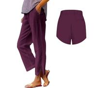 Jmwedia White Linen Trousers Womens,Elasticated Waist for Summer Lounge Pants Joggers Pant Cropped Trousers Wide Leg Loose Fit Lightweight with Pockets Casual Holiday Beach Pants