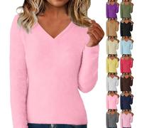 Jmwedia Women V Neck Cashmere Jumpers Ladies Sweaters Solid Color Oversized Sweatshirt Autumn Winter Knitted Jumper Casual Thermal Pullover Soft Warm Long Sleeve Tops Knitwear Hot Pink