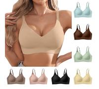 Jmwedia Women's Bras Wireless Jelly Bra for Women UK Seamless Non Wired Soft Support Padded T Shirt Ladies Everyday Bralettes Supportive Wire-Free Comfortable Full-Cup Bras Beige