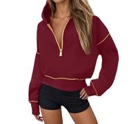 Jmwedia Women's Half Zip Hoodies Oversized Hoodie Ladies Solid Color Casual Pullover Long Sleeve Fleece Tops Autumn Winter Lightweight Sweatshirts Clothes Wine