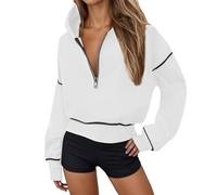 Jmwedia Women's Half Zip Hoodies Oversized Hoodie Ladies Solid Color Casual Pullover Long Sleeve Fleece Tops Autumn Winter Lightweight Sweatshirts Clothes White