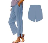Jmwedia Womens Linen Trousers,Elasticated Waist for Summer Lounge Pants Joggers Pant Cropped Trousers Wide Leg Loose Fit Lightweight with Pockets Casual Holiday Beach Pants Sky Blue