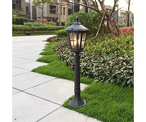 JMWYH Rustic Black Lawn Floor Torch Lights Courtyard High Pole Street Column Lamp Outdoor Lamp Post Lights IP55 Waterproof Aluminum Glass Pillar Lantern E27 Courtyard Garden Post Lamp