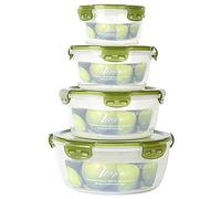 JMYDecor 4 Pieces Food Storage containers Set,Round Plastic Airtight Leakproof Stackable Food containers with lids, 2400ml,1300ml,800ml,400ml,Suitable for Dishwasher,Freezer,Microwave,Transparent