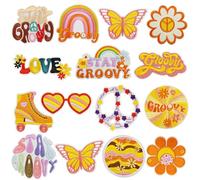 JMZLLRX 15 PCS Bohemian Flowers Appliques Stickers Flower Iron on Patches Orange Embroidered Sew on Patch Applique for Hats Clothing Jackets Backpacks and DIY Decorations