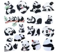 JMZLLRX Pack of 17 Iron-On Patches, Panda Patch Stickers for Clothes, Flowers, Sew-On Patches, Children's Patches for DIY T-Shirt Jeans
