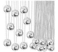 JMZYJZH 25Pcs Disco Ball Necklaces, Mini Silver Mirror Disco Necklaces Bulk for 70s Party Favors Decorations