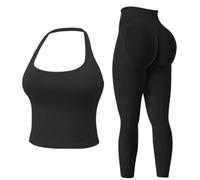 JN JANPRINT Gym Sets for Women 2 Piece Backless Sports Bras Halter Top Hidden Scrunch Leggings Yoga Outfits Workout Tracksuits