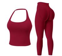 JN JANPRINT Gym Sets for Women 2 Piece Backless Sports Bras Halter Top Hidden Scrunch Leggings Yoga Outfits Workout Tracksuits