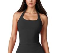 JN JANPRINT Longline Sports Bras for Women Running Top Padded Open Back Seamless Workout Gym Yoga Crop Top Black