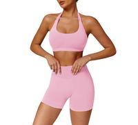 JN JANPRINT Seamless Workout Sets for Women 2 Piece Halter Backless Sports Bras Hidden Scrunch Shorts Yoga Outfits Gym Tracksuit