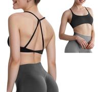 JN JANPRINT Strappy Sports Bras Backless Gym Bra Medium Support Removable Padded Criss Cross Yoga Crop Top Black