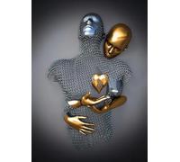 JNAOZI 3D Lovers Statue Canvas Poster: Frameless, Abstract Love Hug Scene, Metal Figure, Wall Art - Bronze Effect, 70 x 100 cm,One Piece