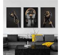 JNAOZI 3D Metal Figure Statue Canvas Painting Lovers Sculpture Poster Abstract Poster African Woman Canvas Picture Poster Frameless (Poster 05.70 x 100 cm x 3 Pieces)