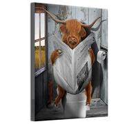 JNAOZI Bathroom Picture Highland Cattle Sitting on the Toilet Reading Newspapers Art Print on Canvas Funny Animal Painting Poster Wall Decoration without Frame (Styles 1.60 x 90 cm x 1)