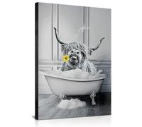 JNAOZI Funny Animals Wall Decor,Dog Giraffe Lion Reading Newspaper Mural,Highland Cow Canvas Wall Art Painting,No Frame (Cow-1,1Pcs-30x40cm)