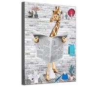 JNAOZI Funny Animals Wall Decor,Dog Giraffe Lion Reading Newspaper Mural,Highland Cow Canvas Wall Art Painting,No Frame (Giraffe,1Pcs-20x30cm)…
