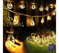 Jnaurb Solar Outdoor String Lights, 20Ft Vintage Rope Hemp, Warm White LED, 16 Shatterproof Bulbs, Waterproof, Indoor/Outdoor, Party Theme