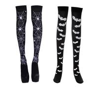 JNAWA 2 Pairs Cobweb and Bat Long Stocking Halloween Over The Knee Socks Cosplay Dress Up Masquerade Accessories for Women Girls Accessories