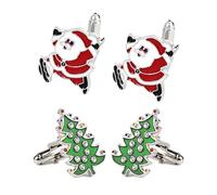 JNAWA 2Pairs Christmas Cufflinks Red and White Santa Claus and Tree Xmas Eve Men Cufflinks Novelty Alloy Shirt Accessories for Christmas Thanksgiving Jewelry Gift