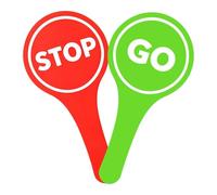 JNAWA 2PCS Stop and Go Sign with Handle Double Sided Handheld Sign Lights Red Green Light Game Signs Crossing the Street Road Sign for Teaching Traffic Safety