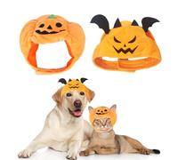 JNAWA 2Pieces Halloween Pet Hats Orange Adjustable Pumpkin Cosplay Hats and Demons Hat Halloween Costume Accessories for Cat Dog