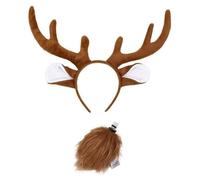 JNAWA 2Pieces Reindeer Cosplay Costume Set Reindeer Antlers Headband Tail Cute Animal Fancy Dress Accessory for Festive Holiday Party Supplies