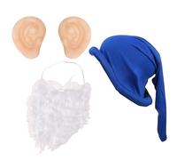 JNAWA 3 Packs Halloween Gnome Costume Sets - Dwarf Hat, Fake Beard, Elf Ears & Dress Up Accessories (Blue)