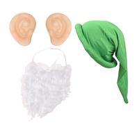 JNAWA 3 Packs Halloween Gnome Costume Sets Dwarf Hat Fake Beard Elf Ears Halloween Costume Accessories Elf Costume Dress Up Garden Gnome Costume Accessories (Green)