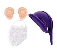 JNAWA 3 Packs Halloween Gnome Costume Sets Dwarf Hat Fake Beard Elf Ears Halloween Costume Accessories Elf Costume Dress Up Garden Gnome Costume Accessories (Purple)