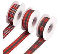 JNAWA 3 Rolls Christmas Tartan Ribbon Bow Fabric Ribbon for Wreath Craft DIY Bows Decoration Holiday Party Decoration