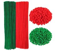 JNAWA 500Pcs Christmas Pipe Cleaners Craft Set 100Pcs Red Green Pipe Cleaner with 400Pcs Pom Pom Ball for Christmas DIY Craft Supplies