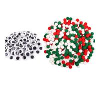 JNAWA 900Pcs Christmas Craft Set 600Pcs Red Green White Pompom Felt Ball with 300Pcs Black Self-Adhesive Googly Eyes for Christmas DIY Decorations