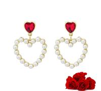 JNAWA Valentines Day Pearl Vintage Drip Oil Heart Earrings Fashionable Statement Earrings Perfect Heart Jewelry for Women Girls Valentines Day Ornament