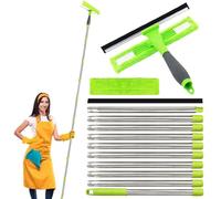 JNBGTU 3.6M/12FT Professional Extendable Window Cleaner Kit - 2-in-1 Silicone Squeegee & Microfibre Scrubber, Long Reach Telescopic Pole for Home, Car, Shower Glass & Mirror