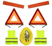 JNBGTU 5Pack Warning Triangle Kit for Car Breakdown Roadside Emergency Hazard, Include 2 Warning Triangle, 2 High Visibility Vest, 3m Tow Rope Strap for Car Driving Travel