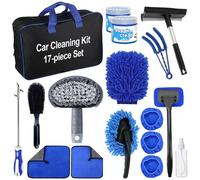 JNBGTU Pro Car Cleaning & Detailing Kit - 17Pcs Interior & Exterior Car Valeting Tools with Wash Mitt, Wheel Brush, Stone Hook, Squeegee, Microfiber Cloth, Stone Hook