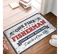 JNBT Outside Door Mats For Front Door One Fine Fisherman Lives Here With The Catch Of His Life Mat Funny Bar Decor Funny Doormats For Outdoor Entranc(65X90CM)