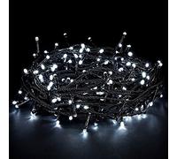 JnDee 100 LED Fairy String Lights Cold White 10M, Green Wire Low Voltage 31V with 8 Modes Timer Memory 10M Extension Lead Indoor Outdoor Christmas