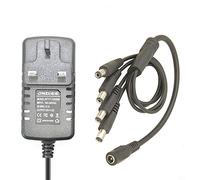 JnDee 12V AC/DC 2A 24W Power Supply Adapter Transformer with 1-4 DC Jack Splitter, 2.1X5.5mm, 1.2M Lead