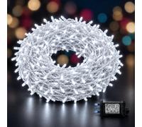 JnDee Cold White Icicle Lights 300 LEDs 6M 60 Drops, 10M Lead Cable, Low Voltage 31V Safe for Children & Pets, 8 Modes with Memory, IP44 Waterproof, Outdoor Christmas Lights UK Plug
