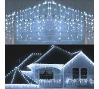 JnDee Cold White Icicle Lights 400 LEDs 10M 80 Drops, 10M Lead Cable, Low Voltage 31V Safe for Children & Pets, 8 Modes with Memory, IP44 Waterproof, Outdoor Christmas Lights UK Plug