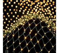JnDee Fairy Net Lights 1.5x2M (5x7ft) 120 LED Warm White, 8 Modes with Memory, IP44 Waterproof Outdoor Christmas Lights, 10M Extension Lead, Low Voltage Safe for Kids, Garden Wedding Party Decorations